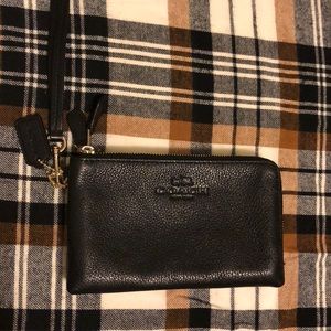 Coach leather clutch double zipper